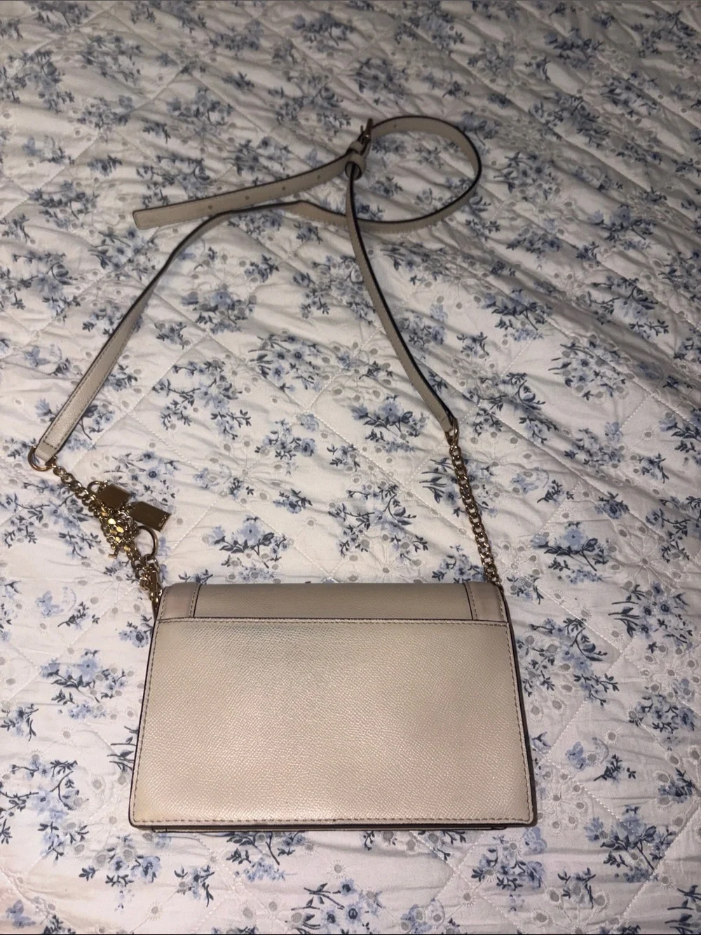 Michael Kors Light Beige Crossbody with Gold Chain Charm